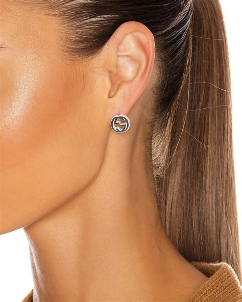 silver gucci stud earrings|interlocking g earrings in silver.